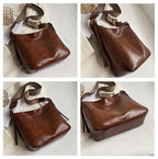 ZOFIA ATELIER PATRYCJA retro crossbody bag in brown PU leather with a vintage camera pocket design and patterned strap.