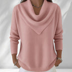 ZOFIA ATELIER pink polyester knit sweater top with cowl neck and loose fit