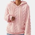 ZOFIA ATELIER pink plush flannel hooded coat with geometric pattern and drawstring