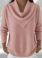 ZOFIA ATELIER pink polyester knit sweater top with cowl neck and loose fit