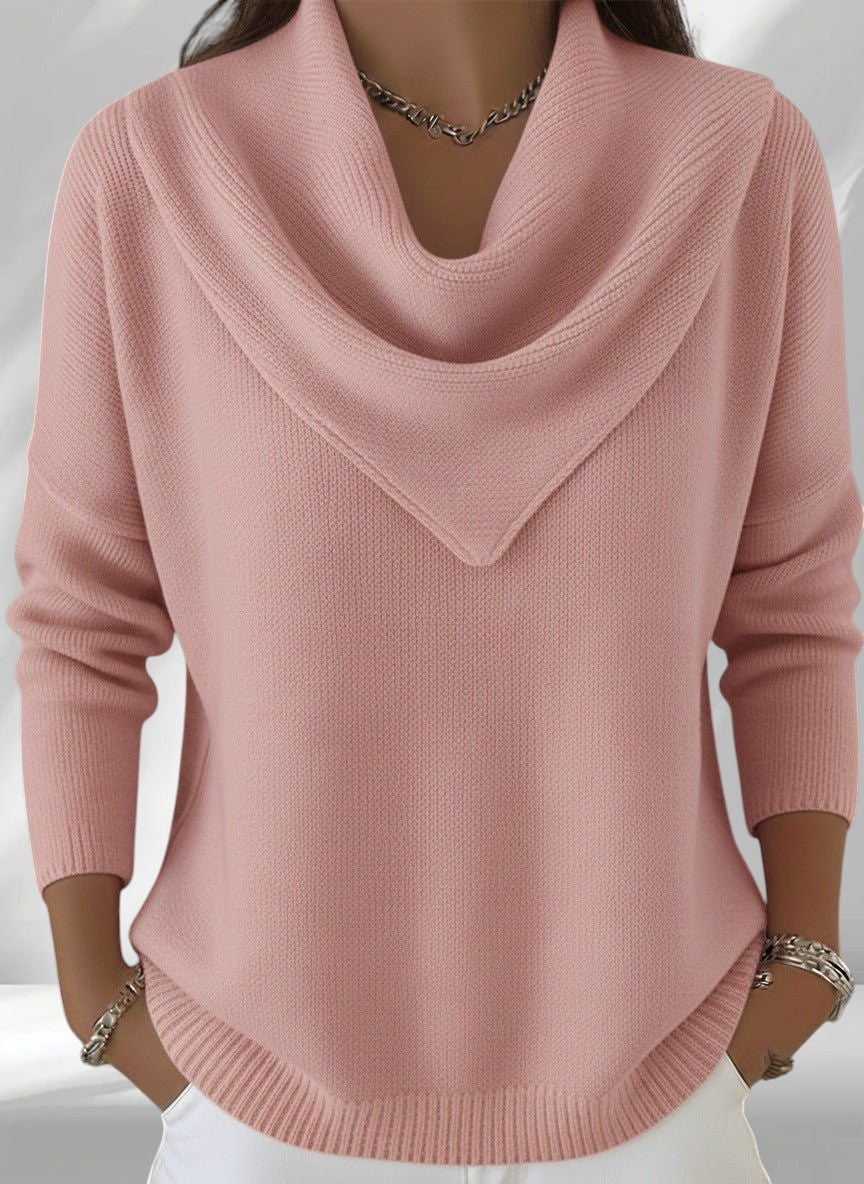 ZOFIA ATELIER pink polyester knit sweater top with cowl neck and loose fit
