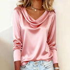 ZOFIA ATELIER pink satin draped boat neck long sleeve top