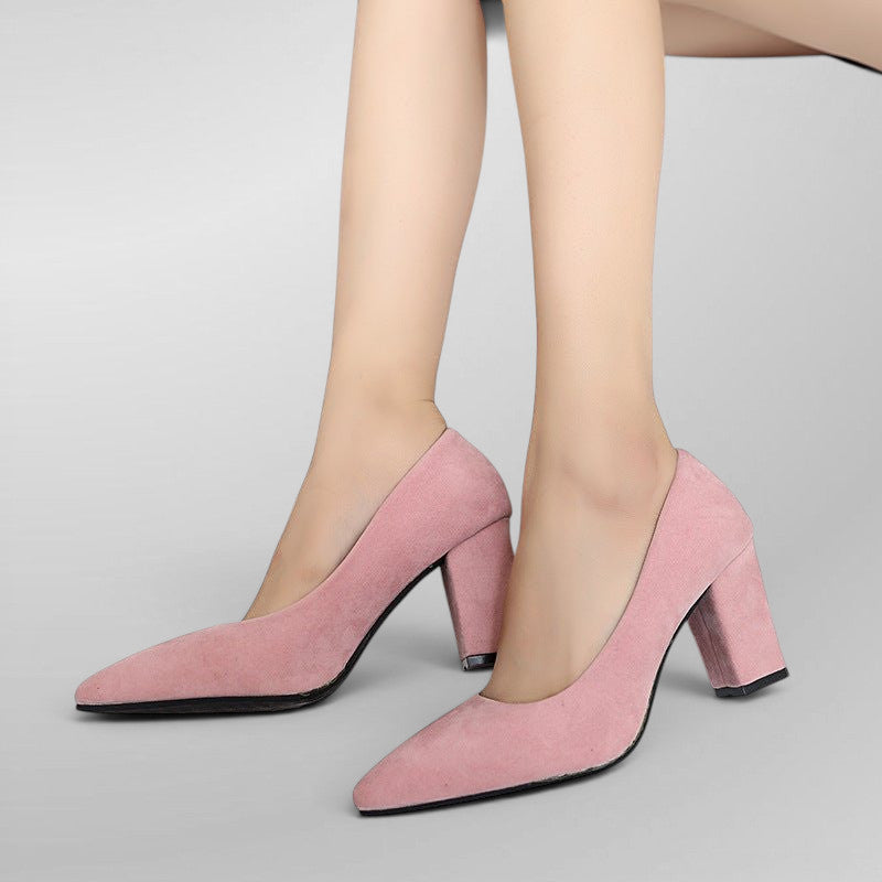 ZOFIA ATELIER pink suede pointed shallow heels with a block heel and imitation leather lining.
