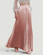 ZOFIA ATELIER KRYSTYNA high-waisted rose gold pleated maxi skirt in polyester with slight elasticity.