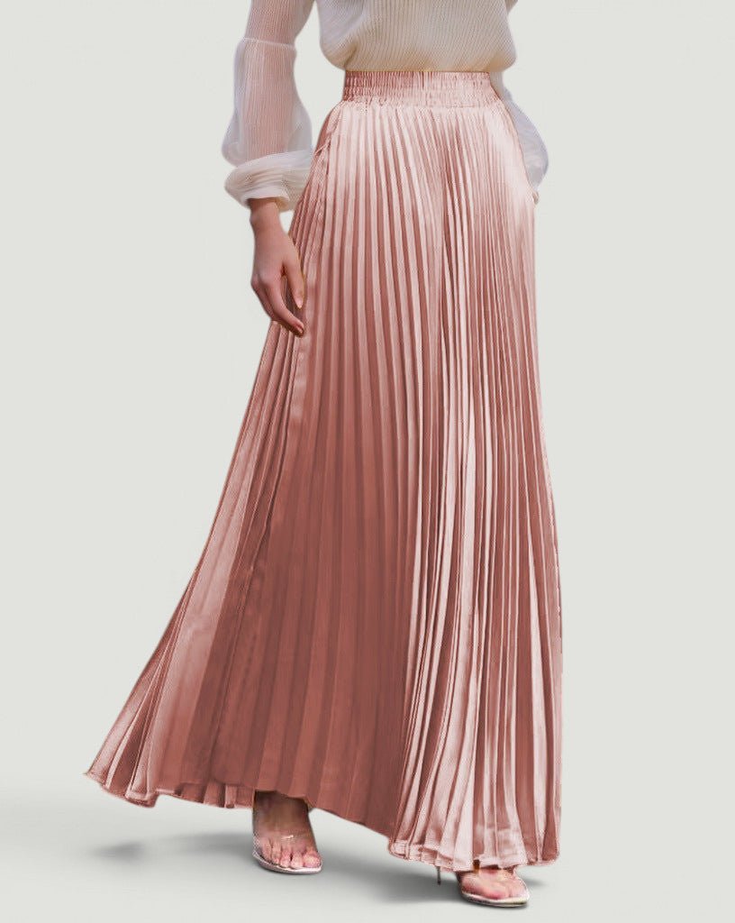 ZOFIA ATELIER KRYSTYNA high-waisted rose gold pleated maxi skirt in polyester with slight elasticity.