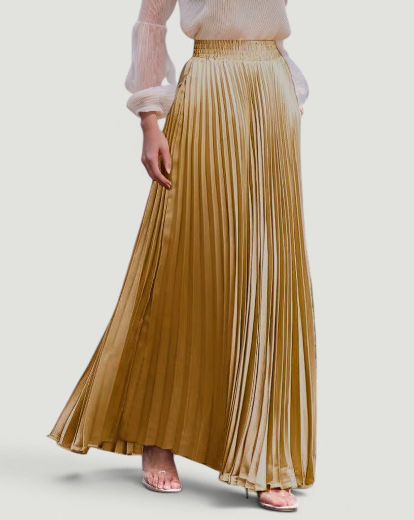 ZOFIA ATELIER KRYSTYNA golden yellow pleated high-waisted polyester maxi skirt with pockets