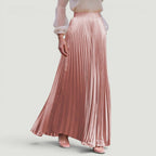 ZOFIA ATELIER KRYSTYNA rose gold pleated high-waisted polyester maxi skirt with slight elasticity.