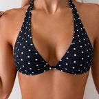 ZOFIA ATELIER black and white polka-dot triangle bikini top with halter neck. Polyester.