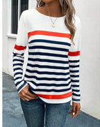 ZOFIA ATELIER pullover de manga comprida às riscas azuis, brancas e vermelhas em mistura de algodão e poliéster com decote redondo.