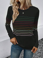 ZOFIA ATELIER pullover de manga comprida às riscas em preto com detalhes em verde, bordeaux e bege. Gola redonda.
