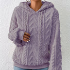 ZOFIA ATELIER light purple plush flannel hooded coat with geometric embossed pattern and drawstring hood.