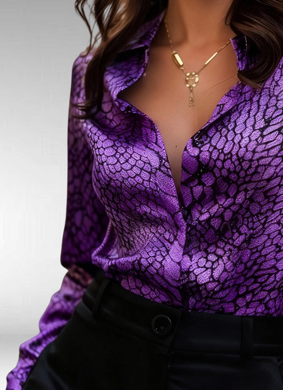 ZOFIA ATELIER Małgorzata purple snake print polyester button-up long sleeve shirt