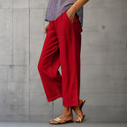 ZOFIA ATELIER red cotton-linen wide-leg pants with a relaxed fit and mid-rise waist.