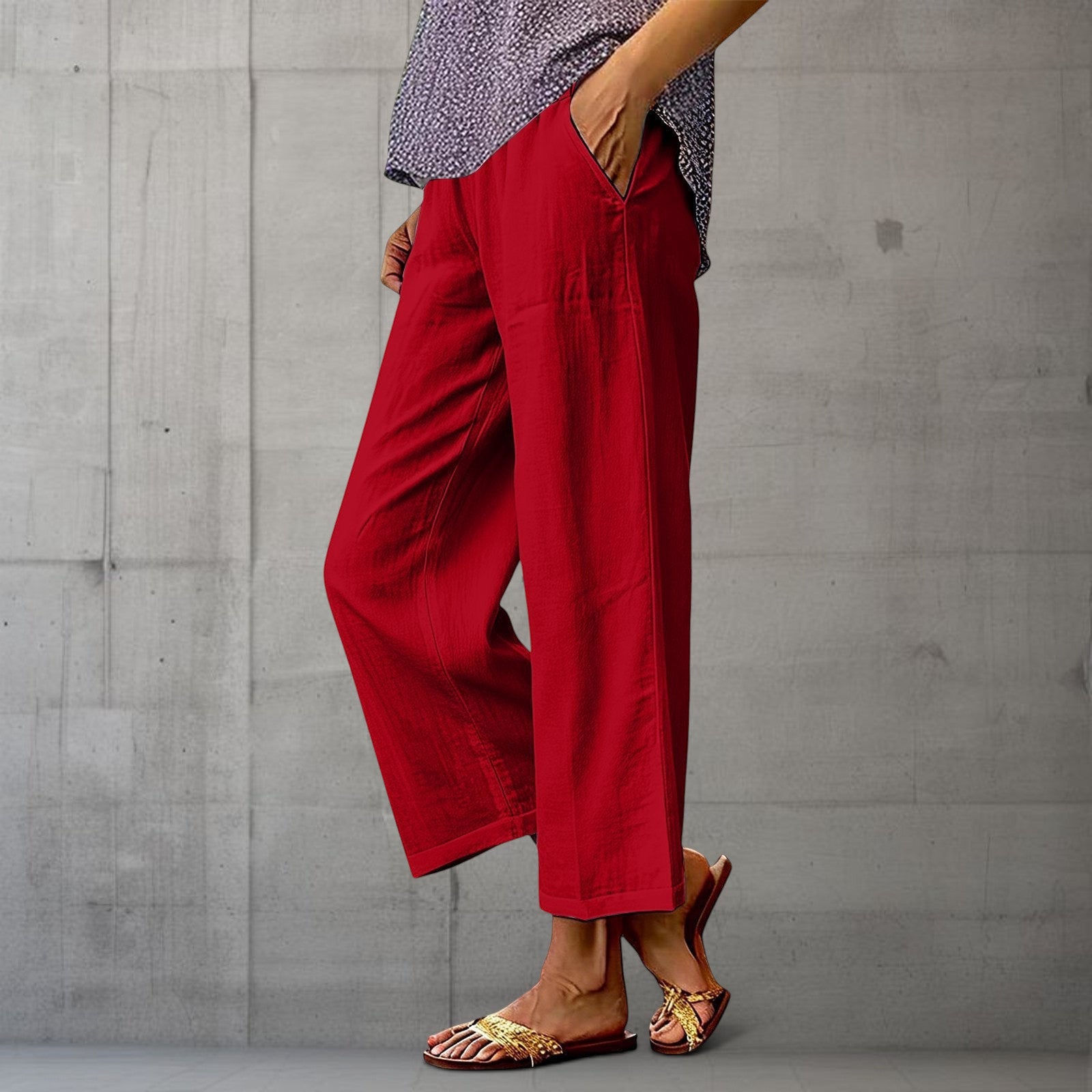 ZOFIA ATELIER red cotton-linen wide-leg pants with a relaxed fit and mid-rise waist.