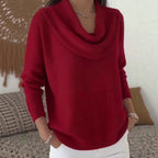 ZOFIA ATELIER red long sleeve cowl neck sweater made of polyester with a loose fit.