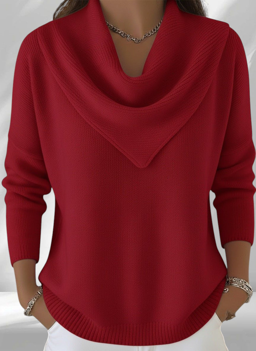 ZOFIA ATELIER red polyester knit sweater top with cowl neck and loose fit