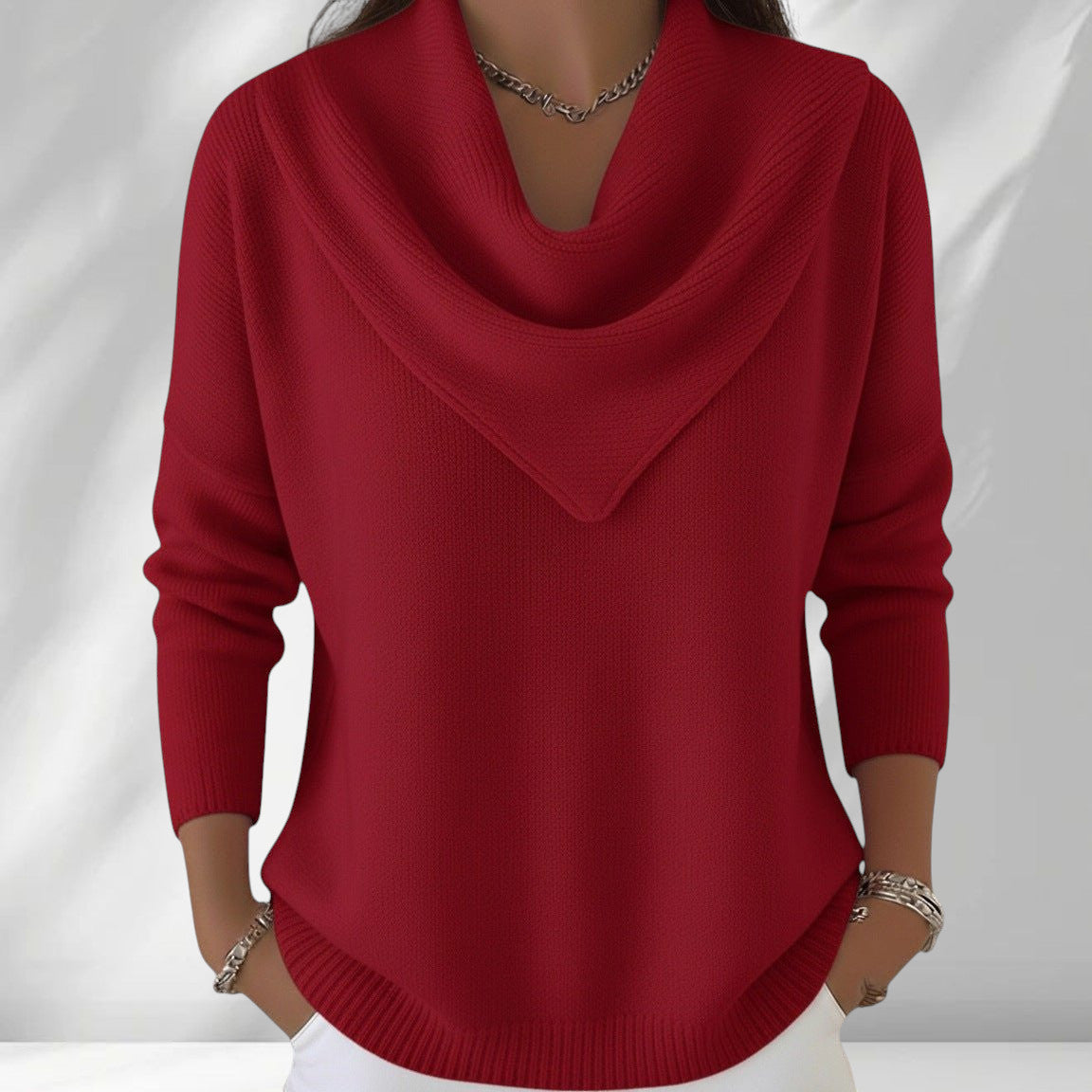 ZOFIA ATELIER red polyester knit sweater top with cowl neck and loose fit