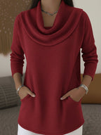 ZOFIA ATELIER ZDZISŁAWA casual red polyester pullover with cowl neck and pockets