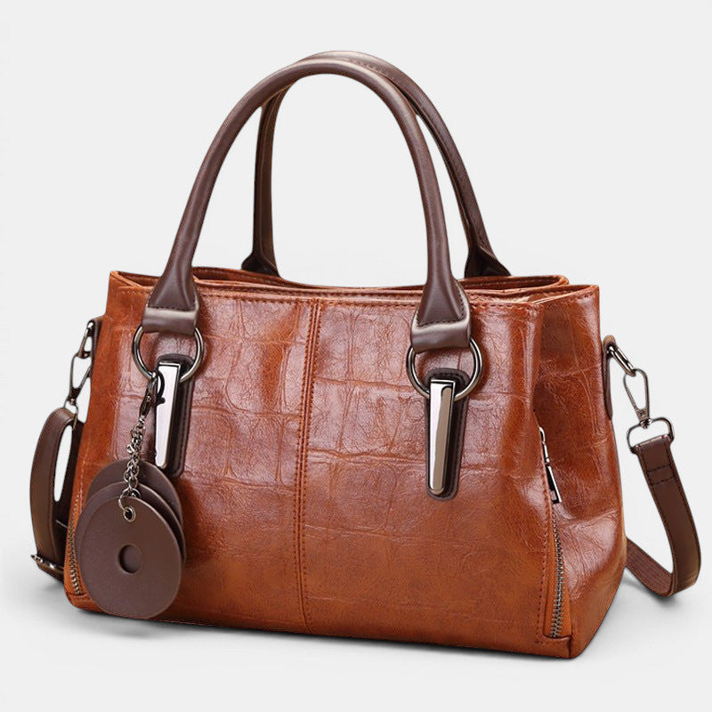 ZOFIA ATELIER HELENA Retro Contrast Bag in vintage brown PU leather with a crocodile embossed texture and silver hardware.