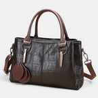 ZOFIA ATELIER Helena Retro Contrast Bag in vintage brown PU leather with a crocodile embossed texture and contrasting dark brown handles.