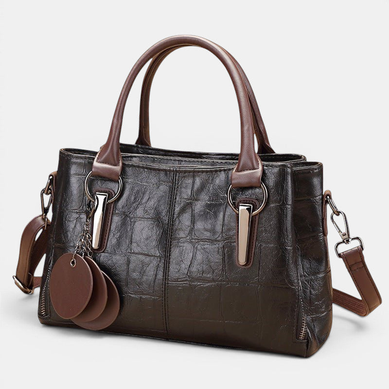 ZOFIA ATELIER Helena Retro Contrast Bag in vintage brown PU leather with a crocodile embossed texture and contrasting dark brown handles.