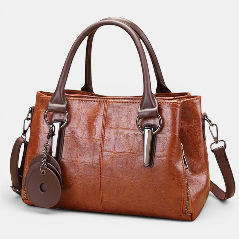 ZOFIA ATELIER HELENA Retro Contrast Bag in vintage brown PU leather with a crocodile embossed texture and silver hardware.