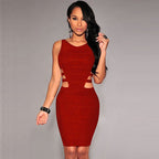 ZOFIA ATELIER sleeveless red bandage dress with cut-out sides and contoured fit for evening or party wear.