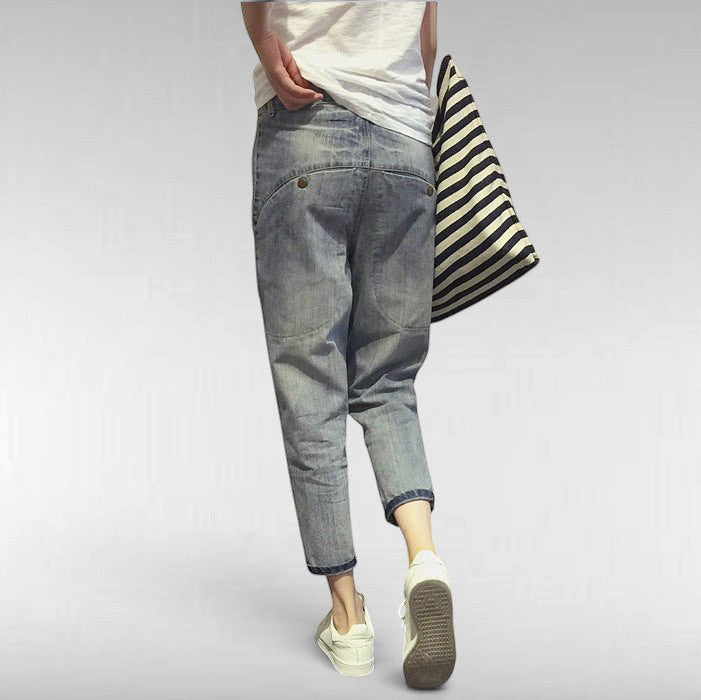 ZOFIA ATELIER light wash slim stretch cotton jeans with button details and cropped hem