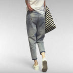 ZOFIA ATELIER light wash slim stretch cotton jeans with button details and cropped hem