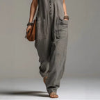 ZOFIA ATELIER SOFIA grey polyester lace accent sleeveless straight fit jumpsuit with pockets.