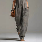 ZOFIA ATELIER SOFIA grey polyester lace accent sleeveless straight fit jumpsuit with pockets.