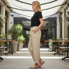 ZOFIA ATELIER STANISŁAWA beige cotton-linen wide-leg pants with mid-rise waist and relaxed fit.