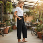 ZOFIA ATELIER STANISŁAWA black cotton-linen wide-leg pants with a relaxed fit and mid-rise waist.