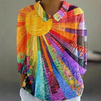 ZOFIA ATELIER colourful sunburst print shirt with 3/4 sleeves and a collar, made from polyester.