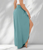 ZOFIA ATELIER teal polyester fiber high waist cropped trousers with side slits