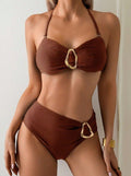 ZOFIA ATELIER URSZULA brown textured bikini set with gold buckle detail on bust and hip