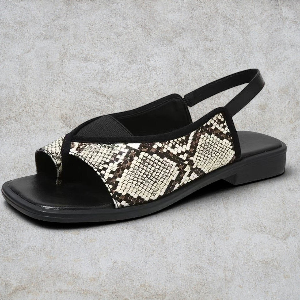 ZOFIA ATELIER URSZULA plus-size casual sandals with square toe and snake print PU upper.