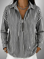 ZOFIA ATELIER URSZULA black and white striped polyester shirt with zipper front and long sleeves.