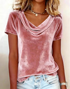 ZOFIA ATELIER dusty rose velvet cowl neck short sleeve top