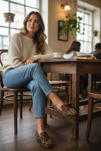 ZOFIA ATELIER WERONIKA leopard print flat shoes with round toe, slip-on style, and comfortable sole.