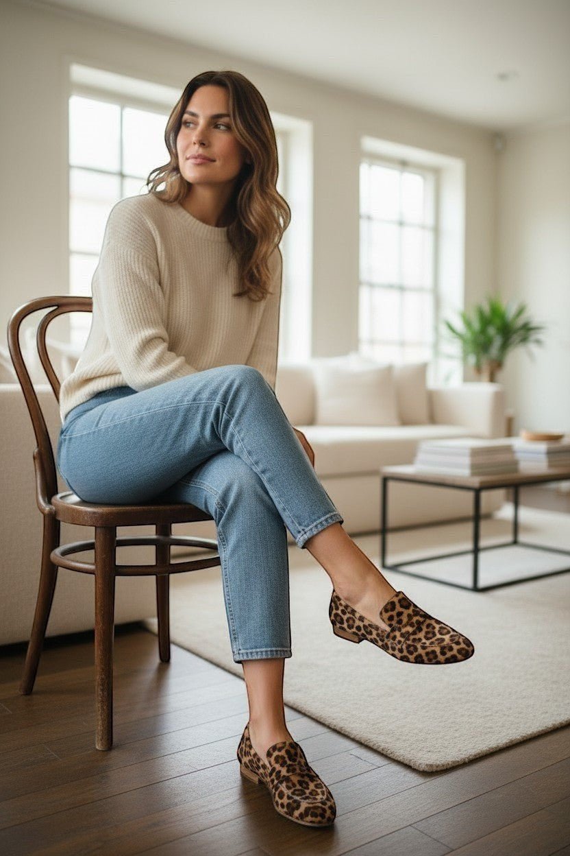 ZOFIA ATELIER WERONIKA leopard print flat shoes with round toe and slip-on style.