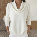 ZOFIA ATELIER white cowl neck long sleeve sweater made of polyester with a loose fit.