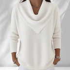 ZOFIA ATELIER white polyester knit sweater top with cowl neck and loose fit