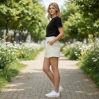 ZOFIA ATELIER white jacquard embroidered shorts with mid-rise waist and slight stretch.