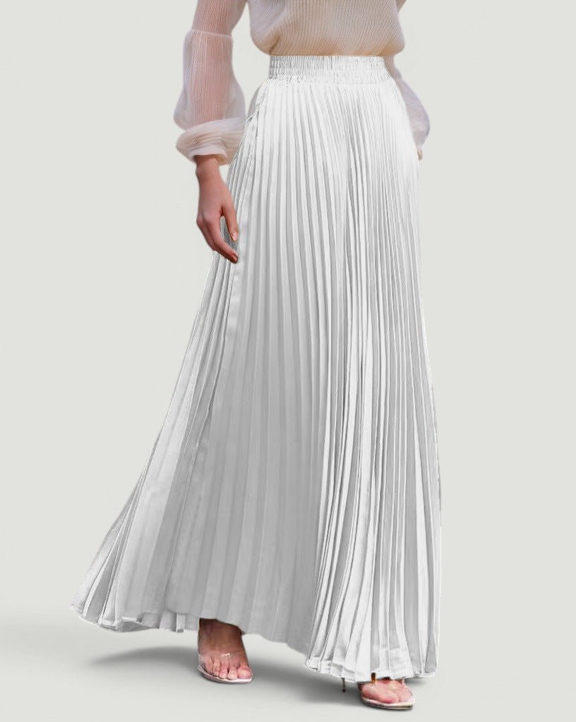 ZOFIA ATELIER white high-waisted pleated maxi skirt made of polyester fiber with a slight elasticity.