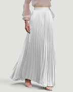 ZOFIA ATELIER white high-waisted pleated maxi skirt made of polyester fiber with a slight elasticity.
