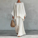 ZOFIA ATELIER white relaxed-fit polyester long sleeve top and wide leg pants set