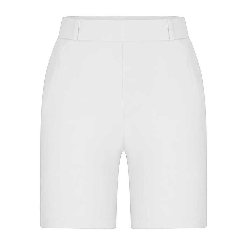 ZOFIA ATELIER white straight-leg summer shorts with a relaxed fit and minimalist design.