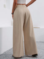 ZOFIA ATELIER beige polyester wide-leg trousers with pockets and high waist, full length.