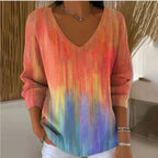 ZOFIA ATELIER WIESŁAWA art print V-neck top with a colorful ombre effect, long sleeves, and relaxed fit.